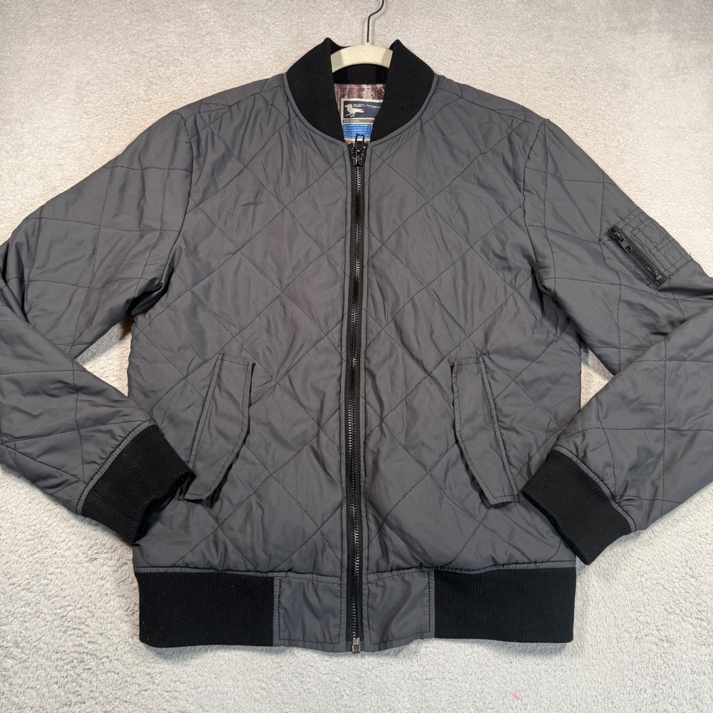 Y2K Modern Amusement Bomber Jacket Mens M Grey Quilted Zip Utility Coat